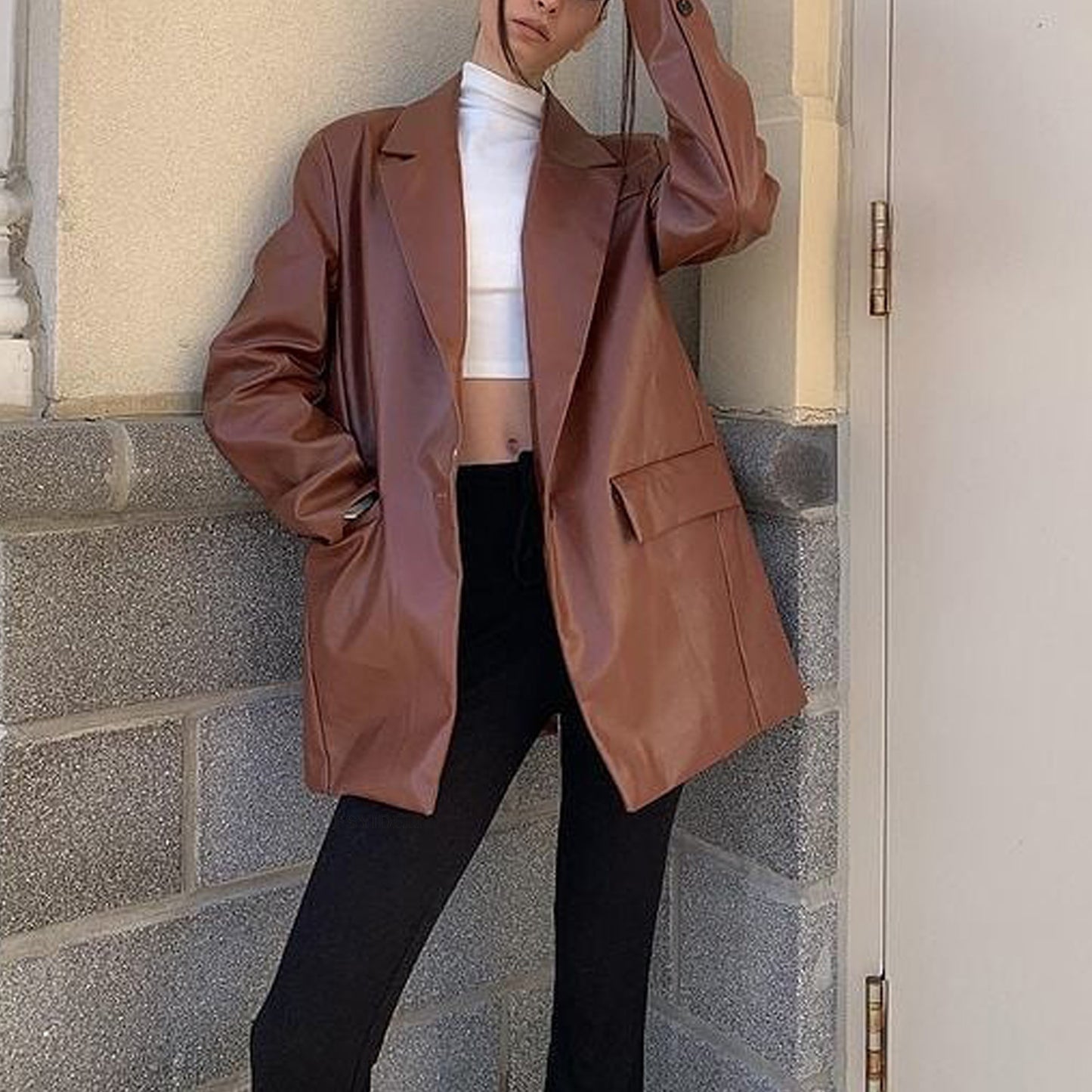 Women'S Versatile Casual Warm Leather Jacket