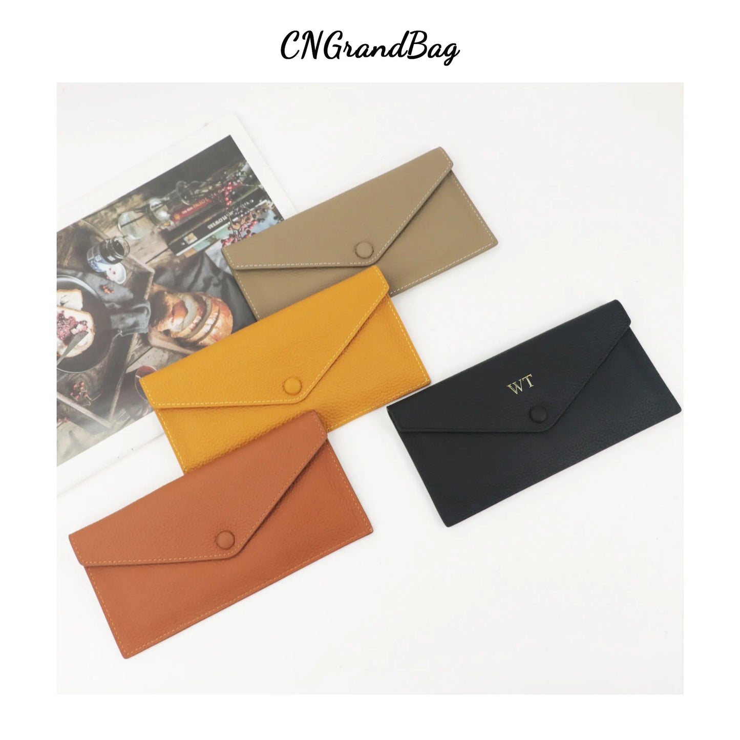 Customized Letters Pebble Pattern Envelope Bag Thin Long Wallet Cardholder Clutch Bag Women'S Mobile Bag Coin Purse