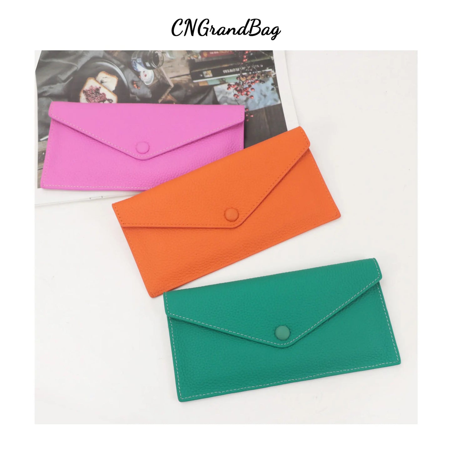 Customized Letters Pebble Pattern Envelope Bag Thin Long Wallet Cardholder Clutch Bag Women'S Mobile Bag Coin Purse