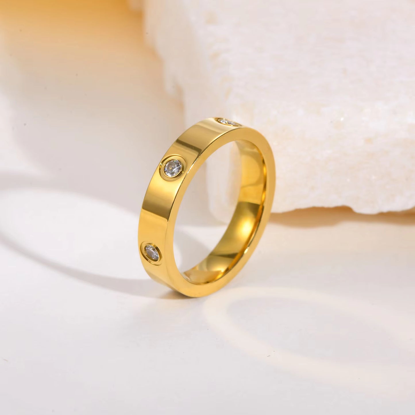 Dainty Cubic Zirconia Love Promise Rings for Women, Gold Plated Stainless Steel Wedding Band Jewelry to Girls Lover