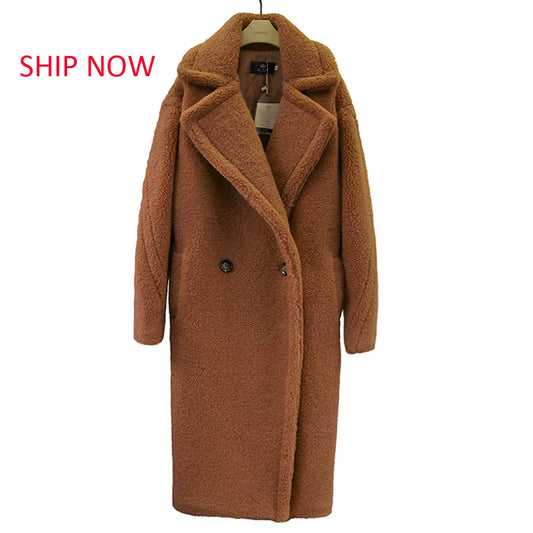 2021New Teddy Coat Faux Fur Long Coat Women Lamb Fur Coat Thick Coat Oversized Outwears