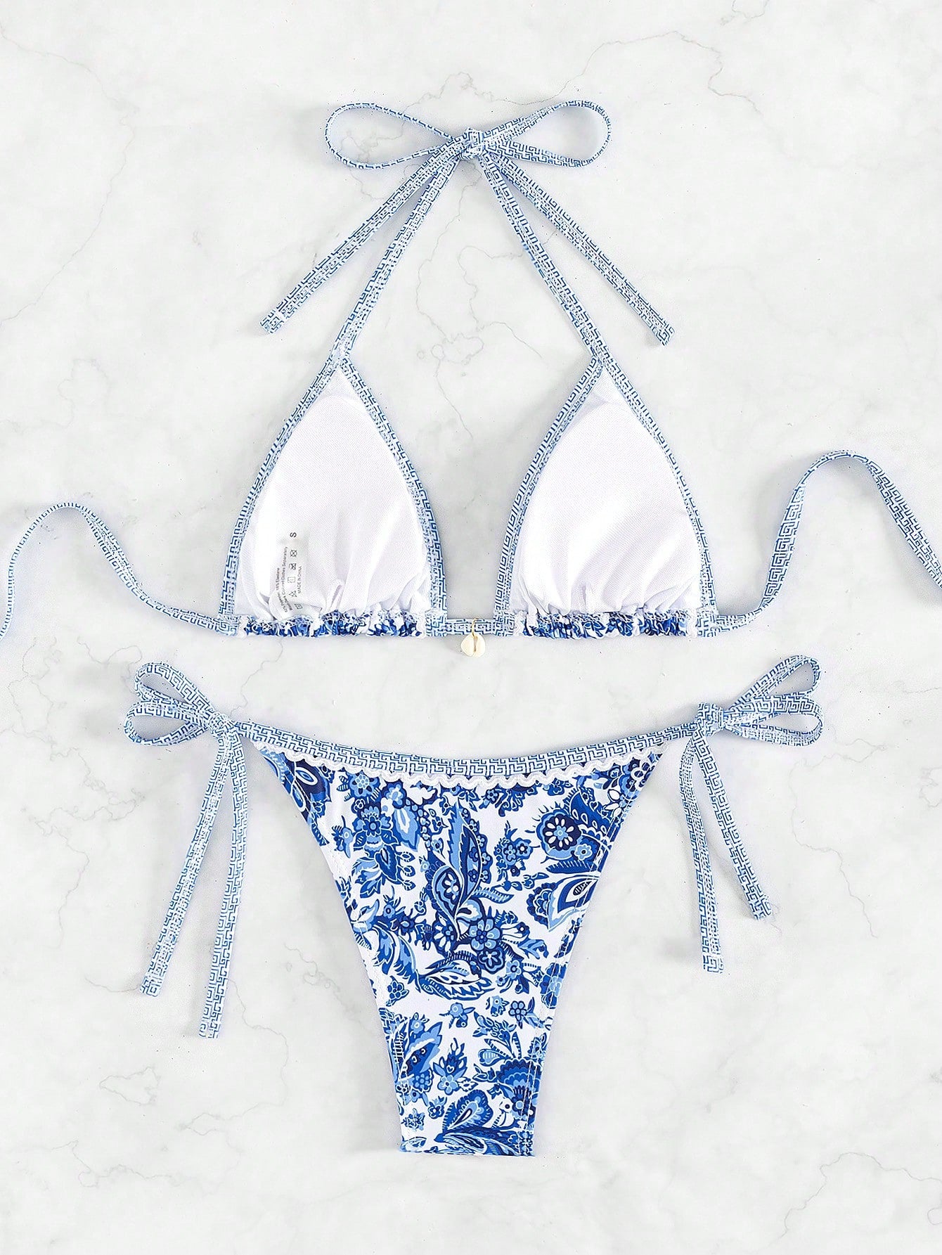 Swim Mod Summer Beach Women'S Floral Printed Halter Neck Bikini Set Carnival