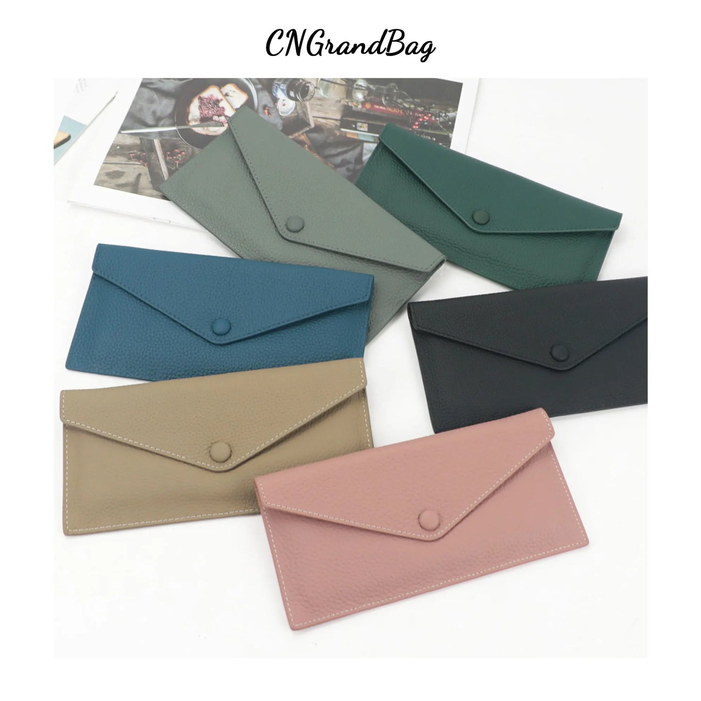 Customized Letters Pebble Pattern Envelope Bag Thin Long Wallet Cardholder Clutch Bag Women'S Mobile Bag Coin Purse