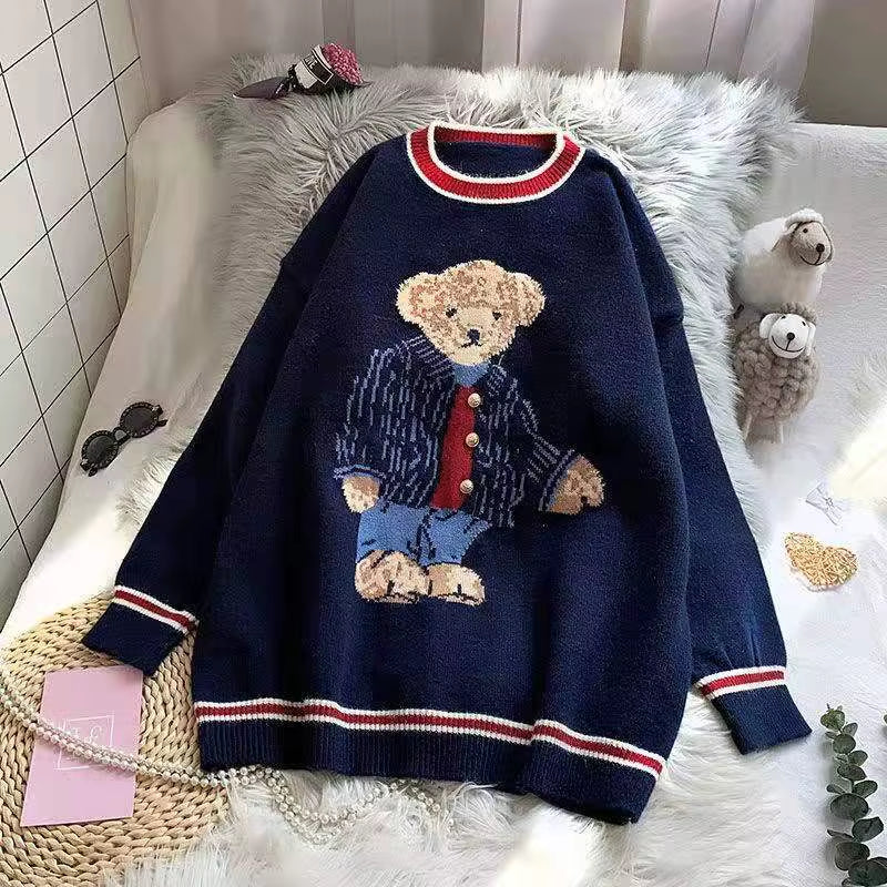 2025 Autumn Winter Women'S Vest Japanese Style Cartoon Bear Pullover Vest Sweater Oversize Harajuku Kawaii Clothes Knitted Vest