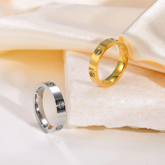 Dainty Cubic Zirconia Love Promise Rings for Women, Gold Plated Stainless Steel Wedding Band Jewelry to Girls Lover