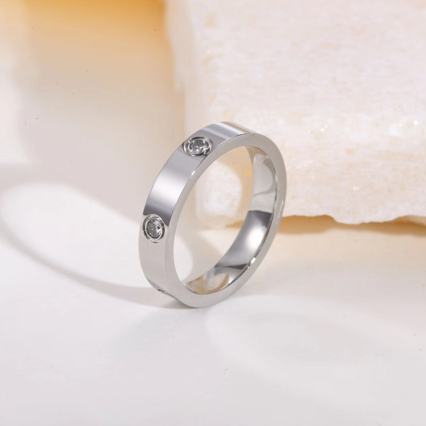 Dainty Cubic Zirconia Love Promise Rings for Women, Gold Plated Stainless Steel Wedding Band Jewelry to Girls Lover