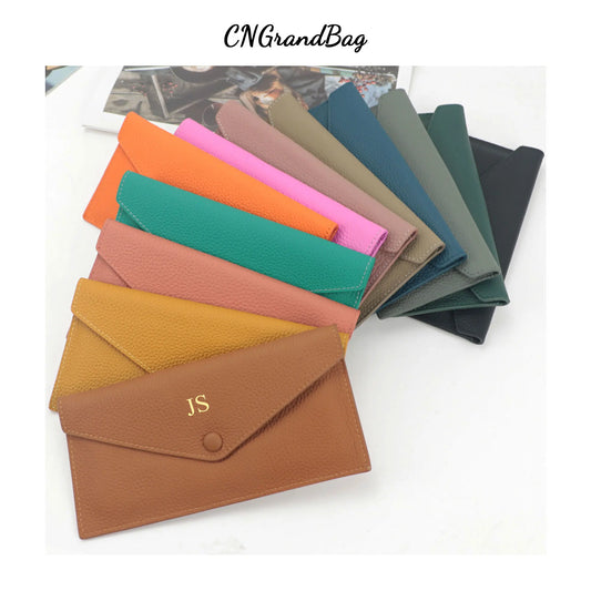 Customized Letters Pebble Pattern Envelope Bag Thin Long Wallet Cardholder Clutch Bag Women'S Mobile Bag Coin Purse