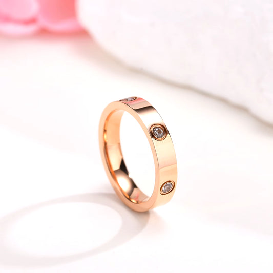 Dainty Cubic Zirconia Love Promise Rings for Women, Gold Plated Stainless Steel Wedding Band Jewelry to Girls Lover